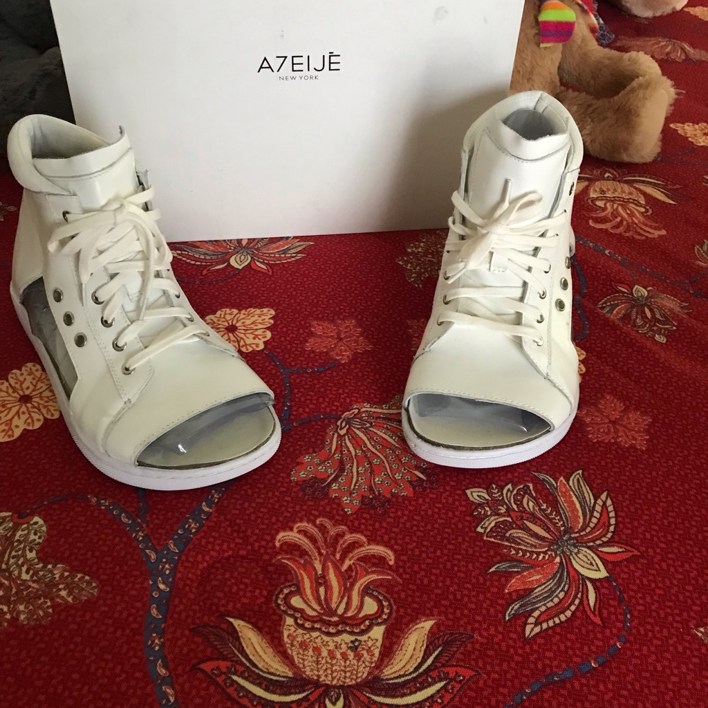 Atelje 71 White Waxy Napa Platform Lace Up Open Toe Ankle / Sandals Boots